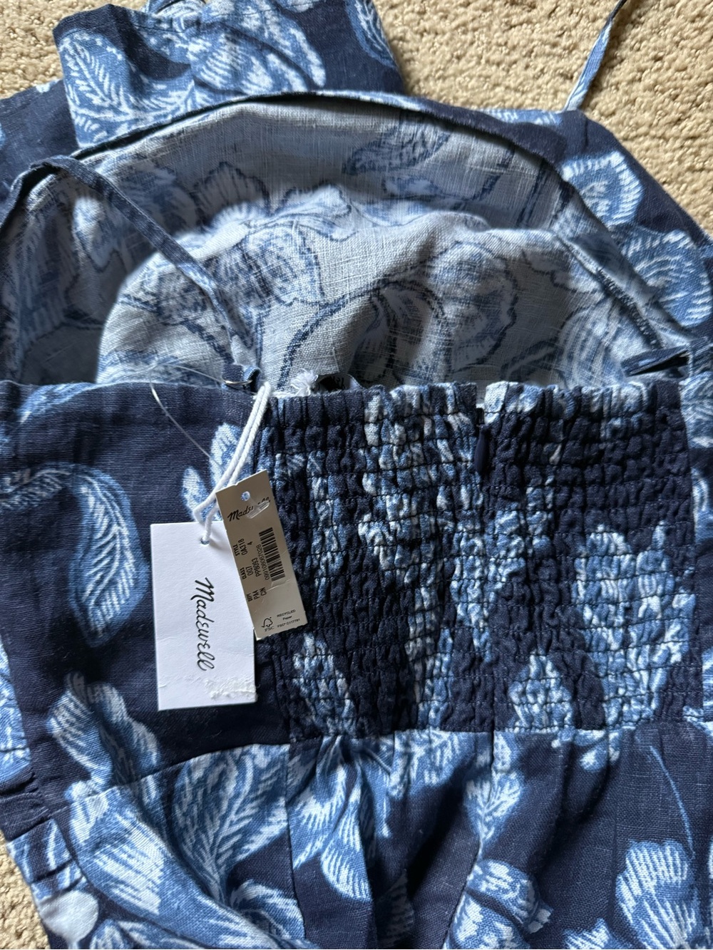 Madewell Navy Blue Floral Square-Neck Midi Dress - Picture 6 of 7